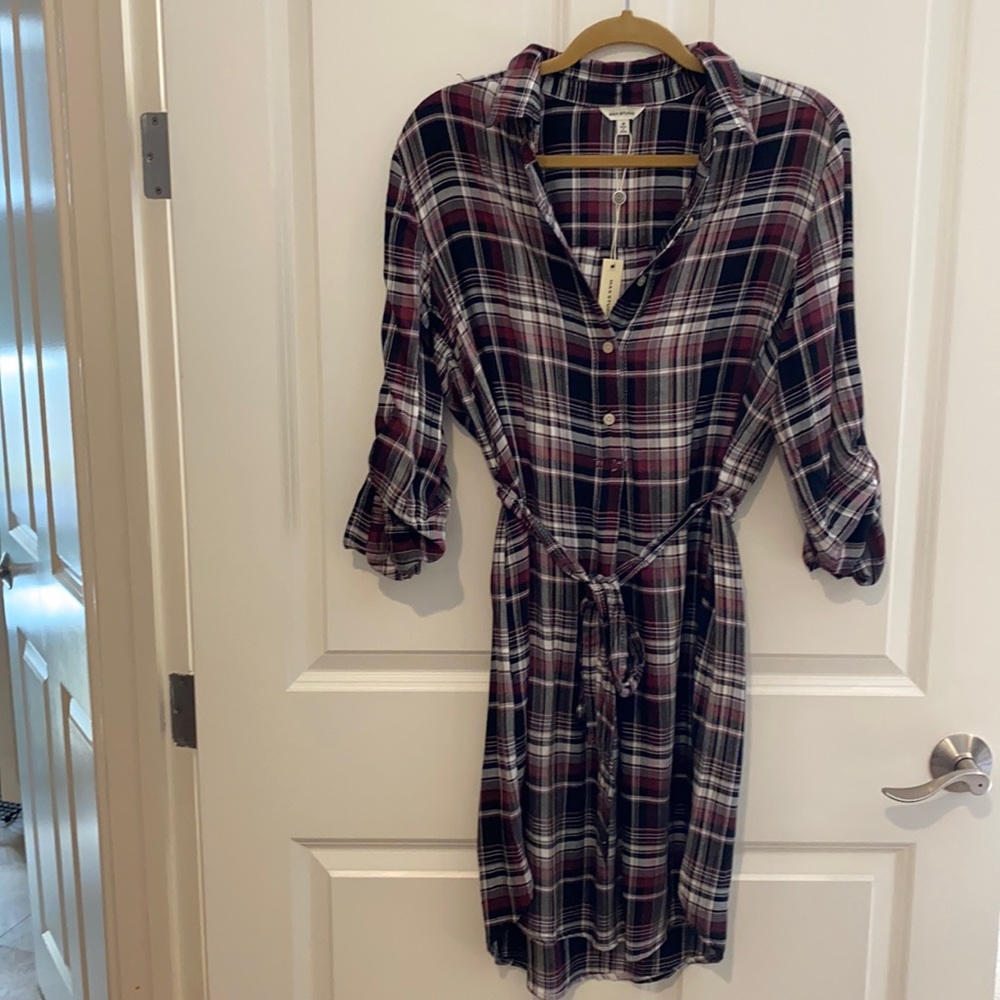 Max Studio Black and Burgundy plaid dress